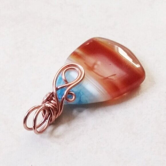 Copper Wire Wrapped - Banded Agate - Blue Sky & Red Desert Landscape - Southwest - Picture 2 of 8